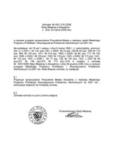 Uchwała Rady Miejskiej w Koszalinie nr XXI/216/2008