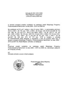 Uchwała Rady Miejskiej w Koszalinie nr XXI/218/2008