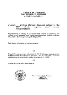 Uchwała Rady Miejskiej w Koszalinie nr XXII/244/2008