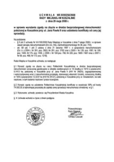 Uchwała Rady Miejskiej w Koszalinie nr XXIII/258/2008