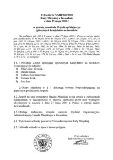 Uchwała Rady Miejskiej w Koszalinie nr XXIII/260/2008