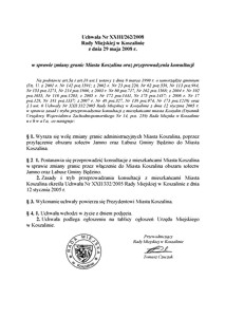 Uchwała Rady Miejskiej w Koszalinie nr XXIII/262/2008