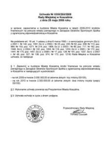 Uchwała Rady Miejskiej w Koszalinie nr XXIII/265/2008