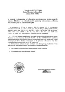 Uchwała Rady Miejskiej w Koszalinie nr XXV/277/2008