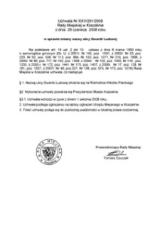 Uchwała Rady Miejskiej w Koszalinie nr XXV/281/2008