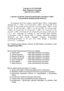 Uchwała Rady Miejskiej w Koszalinie nr XXVI/284/2008
