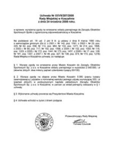 Uchwała Rady Miejskiej w Koszalinie nr XXVII/287/2008