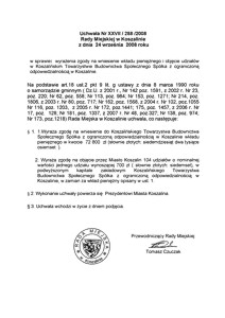 Uchwała Rady Miejskiej w Koszalinie nr XXVII/288/2008