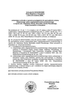 Uchwała Rady Miejskiej w Koszalinie nr XXVII/292/2008