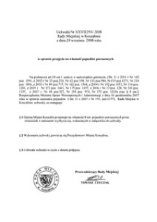 Uchwała Rady Miejskiej w Koszalinie nr XXVII/293/2008