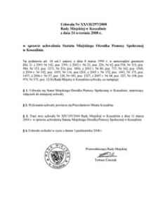 Uchwała Rady Miejskiej w Koszalinie nr XXVII/297/2008