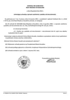 Uchwała Rady Miejskiej w Koszalinie nr LX/687/2010