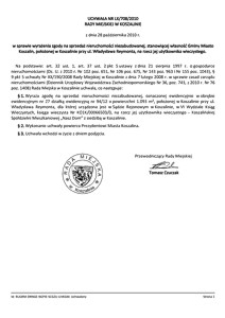 Uchwała Rady Miejskiej w Koszalinie nr LX/708/2010