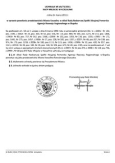 Uchwała Rady Miejskiej w Koszalinie nr VII/73/2011