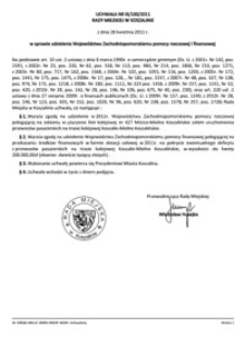 Uchwała Rady Miejskiej w Koszalinie nr IX/100/2011