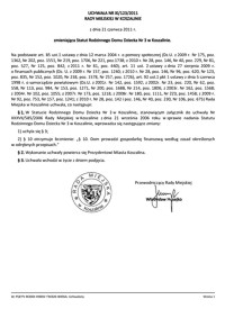 Uchwała Rady Miejskiej w Koszalinie nr XI/123/2011