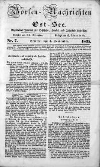 Börsen-Nachrichten der Ost-See : allgemeines Journal für Schiffahrt, Handel und Industrie jeder Art. 1835 Nr. 7