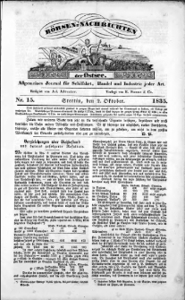 Börsen-Nachrichten der Ost-See : allgemeines Journal für Schiffahrt, Handel und Industrie jeder Art. 1835 Nr. 15