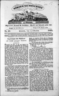 Börsen-Nachrichten der Ost-See : allgemeines Journal für Schiffahrt, Handel und Industrie jeder Art. 1835 Nr. 16