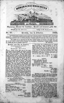 Börsen-Nachrichten der Ost-See : allgemeines Journal für Schiffahrt, Handel und Industrie jeder Art. 1835 Nr. 17