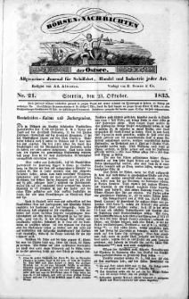 Börsen-Nachrichten der Ost-See : allgemeines Journal für Schiffahrt, Handel und Industrie jeder Art. 1835 Nr. 21
