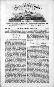 Börsen-Nachrichten der Ost-See : allgemeines Journal für Schiffahrt, Handel und Industrie jeder Art. 1835 Nr. 27