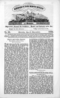 Börsen-Nachrichten der Ost-See : allgemeines Journal für Schiffahrt, Handel und Industrie jeder Art. 1835 Nr. 31