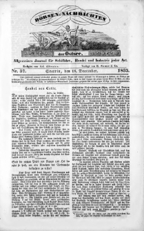 B&ouml;rsen-Nachrichten der Ost-See : allgemeines Journal f&uuml;r Schiffahrt, Handel und Industrie jeder Art. 1835 Nr. 37