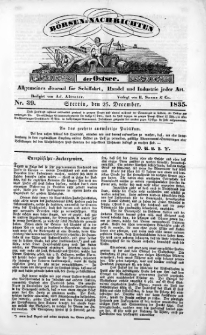 B&ouml;rsen-Nachrichten der Ost-See : allgemeines Journal f&uuml;r Schiffahrt, Handel und Industrie jeder Art. 1835 Nr. 39