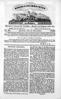 Börsen-Nachrichten der Ost-See : allgemeines Journal für Schiffahrt, Handel und Industrie jeder Art. 1835 Nr. 39