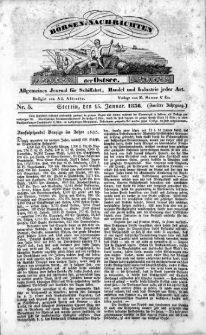 Börsen-Nachrichten der Ost-See : allgemeines Journal für Schiffahrt, Handel und Industrie jeder Art. 1836 Nr. 5