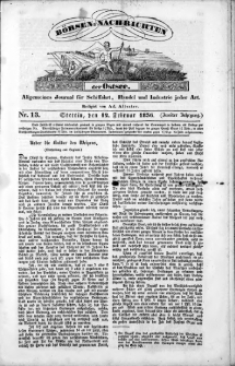 Börsen-Nachrichten der Ost-See : allgemeines Journal für Schiffahrt, Handel und Industrie jeder Art. 1836 Nr. 13