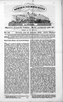 B&ouml;rsen-Nachrichten der Ost-See : allgemeines Journal f&uuml;r Schiffahrt, Handel und Industrie jeder Art. 1836 Nr. 14
