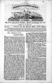 B&ouml;rsen-Nachrichten der Ost-See : allgemeines Journal f&uuml;r Schiffahrt, Handel und Industrie jeder Art. 1836 Nr. 16