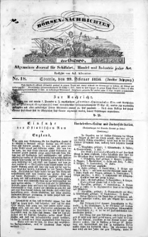 B&ouml;rsen-Nachrichten der Ost-See : allgemeines Journal f&uuml;r Schiffahrt, Handel und Industrie jeder Art. 1836 Nr. 18