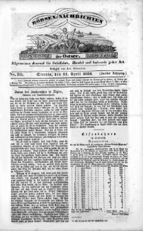 Börsen-Nachrichten der Ost-See : allgemeines Journal für Schiffahrt, Handel und Industrie jeder Art. 1836 Nr. 30