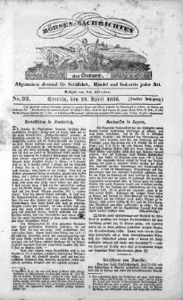 Börsen-Nachrichten der Ost-See : allgemeines Journal für Schiffahrt, Handel und Industrie jeder Art. 1836 Nr. 32