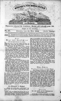 B&ouml;rsen-Nachrichten der Ost-See : allgemeines Journal f&uuml;r Schiffahrt, Handel und Industrie jeder Art. 1836 Nr. 40