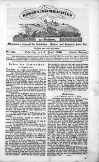 Börsen-Nachrichten der Ost-See : allgemeines Journal für Schiffahrt, Handel und Industrie jeder Art. 1836 Nr. 46