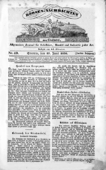 Börsen-Nachrichten der Ost-See : allgemeines Journal für Schiffahrt, Handel und Industrie jeder Art. 1836 Nr. 49