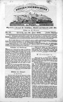 B&ouml;rsen-Nachrichten der Ost-See : allgemeines Journal f&uuml;r Schiffahrt, Handel und Industrie jeder Art. 1836 Nr. 51