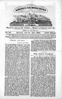 Börsen-Nachrichten der Ost-See : allgemeines Journal für Schiffahrt, Handel und Industrie jeder Art. 1836 Nr. 56