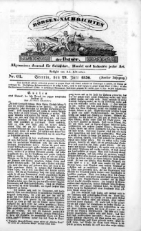 Börsen-Nachrichten der Ost-See : allgemeines Journal für Schiffahrt, Handel und Industrie jeder Art. 1836 Nr. 61