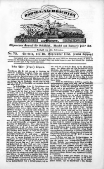 Börsen-Nachrichten der Ost-See : allgemeines Journal für Schiffahrt, Handel und Industrie jeder Art. 1836 Nr. 75