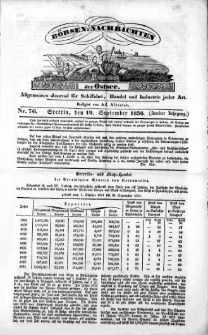 Börsen-Nachrichten der Ost-See : allgemeines Journal für Schiffahrt, Handel und Industrie jeder Art. 1836 Nr. 76