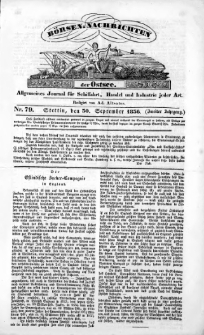 Börsen-Nachrichten der Ost-See : allgemeines Journal für Schiffahrt, Handel und Industrie jeder Art. 1836 Nr. 79