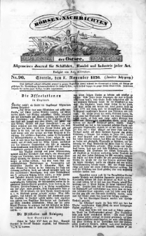 B&ouml;rsen-Nachrichten der Ost-See : allgemeines Journal f&uuml;r Schiffahrt, Handel und Industrie jeder Art. 1836 Nr. 90