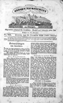 B&ouml;rsen-Nachrichten der Ost-See : allgemeines Journal f&uuml;r Schiffahrt, Handel und Industrie jeder Art. 1836 Nr. 105