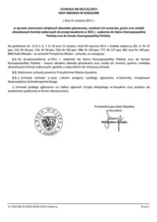 Uchwała Rady Miejskiej w Koszalinie nr XIII/142/2011