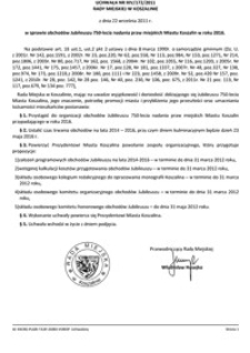Uchwała Rady Miejskiej w Koszalinie nr XIV/172/2011